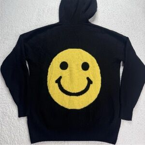 27 Miles Malibu Cashmere Hoodie Smiley Face Womens XS Black‎ Pullover